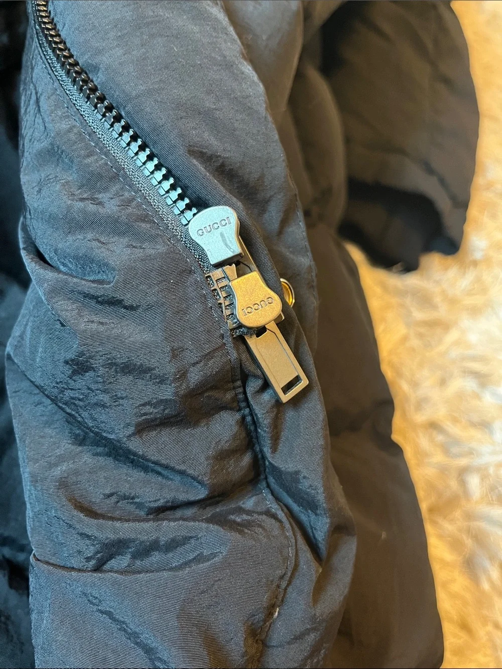 Gucci Black Long Puffer Coat with Red Logo